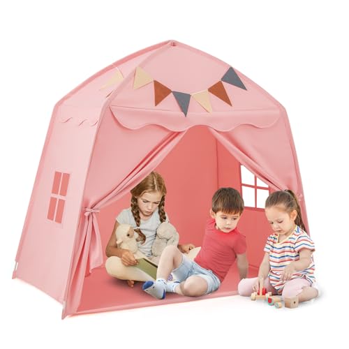 HOMASIS Kinderzelt für Indoor, Spielhaus mit 20 Sternlichtern & 12 Wimpeln & Matte & 2 Fenstern & Vorhang, Spielzelt Prinzessin Zelt für Mädchen & Jungen, Tipi Zelt Kinderhaus Kinderzimmer (Rosa) HOMASIS Kinderzelt für Indoor, Spielhaus mit 20 Sternlichtern & 12 Wimpeln & Matte & 2 Fenstern & Vorhang, Spielzelt Prinzessin Zelt für Mädchen & Jungen, Tipi Zelt Kinderhaus Kinderzimmer (Rosa) von HOMASIS