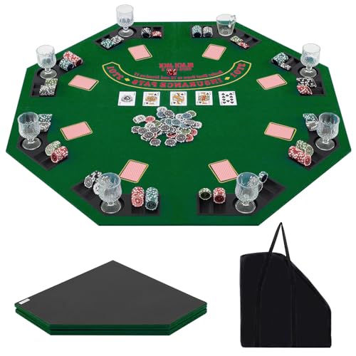 HOMASIS Klappbare Pokermatte, tragbarer Pokertisch mit Tragetasche und Becherhalter, rutschfeste Spielmatte mit glatter Oberfläche, für Casino, 120 cm, Grün von HOMASIS