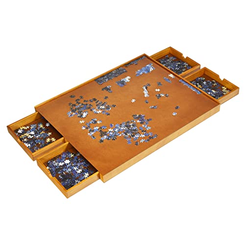 HOMASIS Puzzletisch mit 4 Schubladen, Puzzlebrett 1500 Teile, Puzzle Table mit Arbeitsfläche, Puzzlepalteau Holz, großes Puzzleplatte Puzzle Board Puzzlematte Puzzle-Speichersystem 80 x 65 cm von HOMASIS