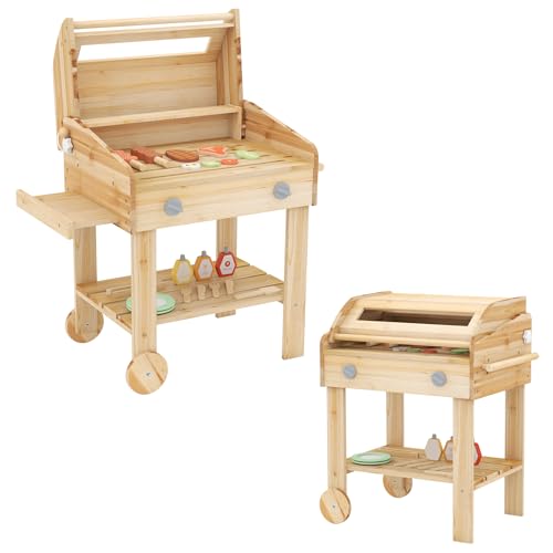 HOMASIS Spielzeugküche für den Außenbereich, Grill-Set mit Grillutensilien und Gewürzgläsern, Nachahmungs-Set für Kinder ab 3 Jahren, 53 x 36 x 63 cm, naturfarben von HOMASIS