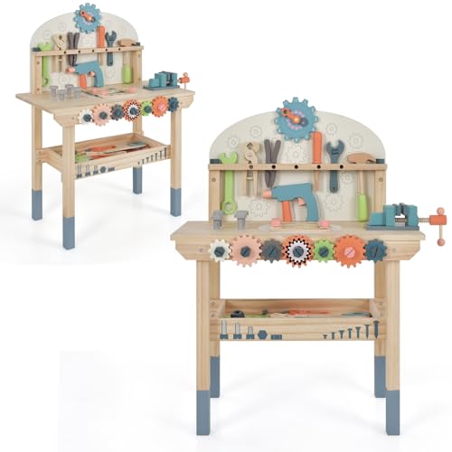 HOMASIS Werkbank für Kinder, Holzbank mit magnetischem Aufbewahrungsregal und Zubehör, Werkbank, Lernspielzeug für Kinder ab 3 Jahren, 60 x 30 x 79 cm, mehrfarbig HOMASIS Werkbank für Kinder, Holzbank mit magnetischem Aufbewahrungsregal und Zubehör, Werkbank, Lernspielzeug für Kinder ab 3 Jahren, 60 x 30 x 79 cm, mehrfarbig von HOMASIS