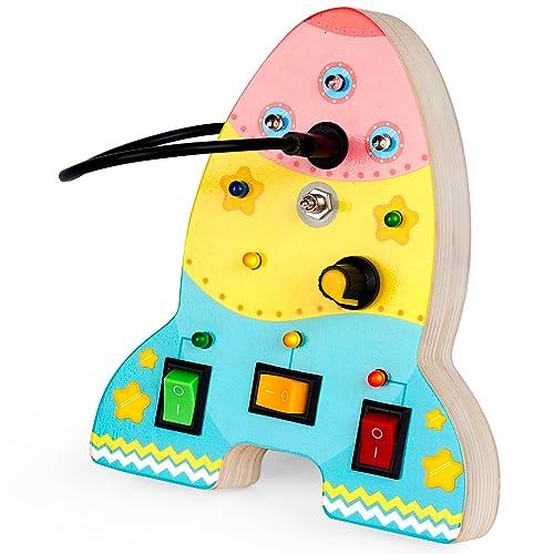 HOMCENT Busy Board für Kleinkinder mit Schalter, Montessori Spielzeug mit Knöpfen, Baby Activity Board aus Holz, Motorikspielzeug Sensorik Spielzeug für Jungen und Mädch von HOMCENT