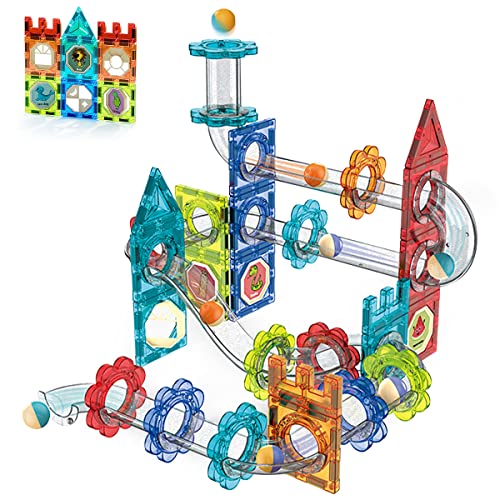 HOMCENT Spielzeug Magnetische Bausteine,Magnet Konstruktion Mit Bunten BlöCken,Montessori Lernspielzeug Ab 3 Jahr,3D Magnetische Marmorbahn Geschenk FüR Jungen Mädchen(74PCS) von HOMCENT