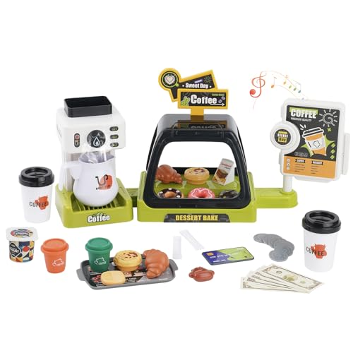 HOMCENT Kaffeemaschine Kinder, Rollenspiel Spielzeug mit Sound, Donuts Spielzeug und Tablett, 41 Teiliges Kaffeemaschine Spielküche Zubehör für Jungen Mädchen von HOMCENT