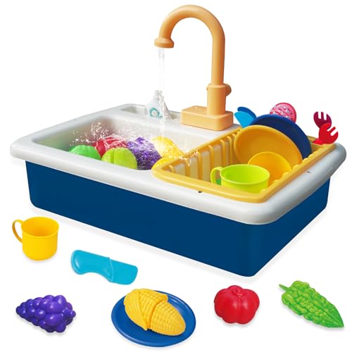 Küchenspüle, Spielzeug für Kinder, Spielspüle mit fließendem Wasser, Spielzeug-Küchenzubehör, Obst-Gemüseschneiden, Spielzeugspüle mit funktionierendem Wasserhahn, Rollenspiel-Küchenset, Geschenk für von HOMCENT