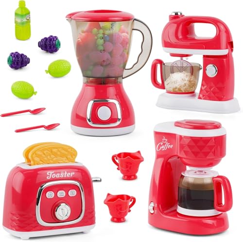 Spielzeug Küche Sets für Kinder Küche Spielzeug Zubehör für Kleinkinder Alter 3-5 4-8, Küchengerät Spielzeug Mixer, Kaffeemaschine, Mixer, Toaster Geschenk für Mädchen von HOMCENT