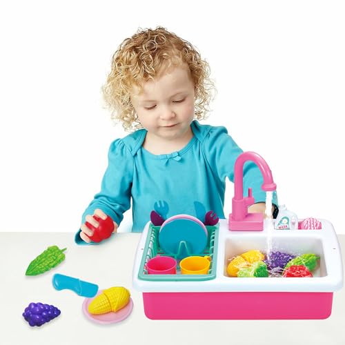 Küchenspüle, Spielzeug für Kinder, Spielspüle mit fließendem Wasser, Spielzeug-Küchenzubehör, Obst-Gemüseschneiden, Spielzeugspüle mit funktionierendem Wasserhahn, Rollenspiel-Küchenset, Geschenk für von HOMCENT