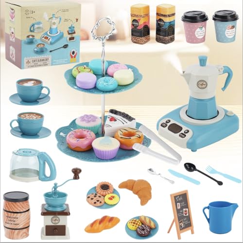 Spielzeug Kaffeemaschine für Kinder, Kleinkind Kaffeemaschine Spielzeug mit Ton, Licht und Dampf, Küche Pretend Playset mit Spielnahrung, Kleinkind Spiel Küche Zubehör Geschenk für Mädchen Jungen von HOMCENT