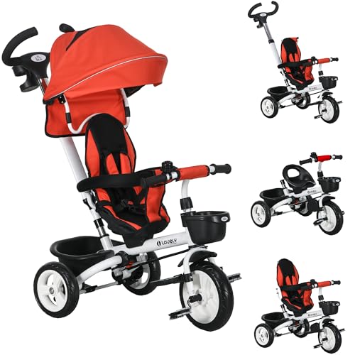 HOMCOM 6 in 1 Dreirad mit Schubstange, Faltbar, Kinderdreirad mit Sicherheitsgurt, Abnehmbar Sonnendach, Korb, Getränkehalter, Pedal, für 1-5 Jahre Kinder, bis 25 kg, Rot HOMCOM 6 in 1 Dreirad mit Schubstange, Faltbar, Kinderdreirad mit Sicherheitsgurt, Abnehmbar Sonnendach, Korb, Getränkehalter, Pedal, für 1-5 Jahre Kinder, bis 25 kg, Rot von HOMCOM