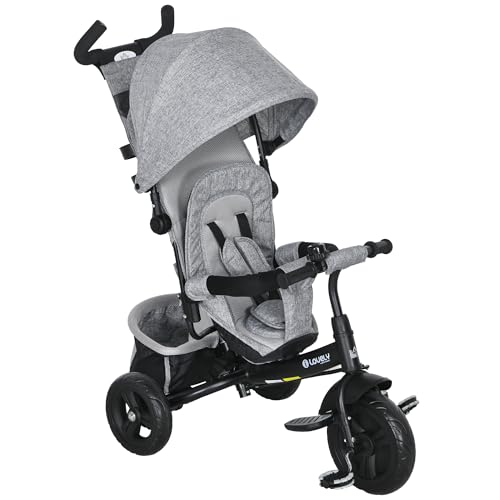 HOMCOM 6-in-1 Dreirad mit Schubstange, Kinderdreirad mit abnehmbarem Sonnendach, Kissen, Laufrad mit 5-Punkt-Sicherheitsgurt, Korb, Becherhalter, für 1-5 Jahre Kinder, Grau HOMCOM 6-in-1 Dreirad mit Schubstange, Kinderdreirad mit abnehmbarem Sonnendach, Kissen, Laufrad mit 5-Punkt-Sicherheitsgurt, Korb, Becherhalter, für 1-5 Jahre Kinder, Grau von HOMCOM