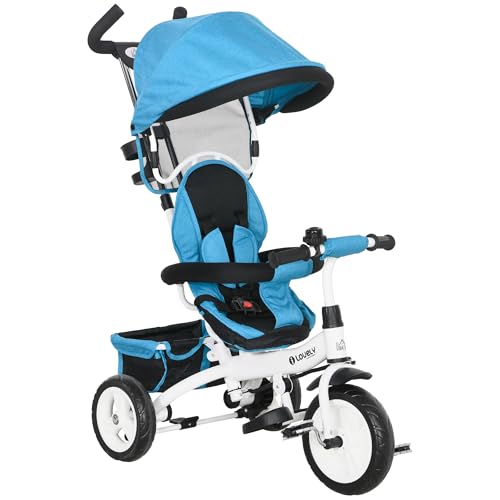 HOMCOM 6-in-1 Dreirad mit Schubstange, Kinderdreirad mit abnehmbarem Sonnendach, Laufrad mit 5-Punkt-Sicherheitsgurt, Korb, Getränkehalter, für 1-5 Jahre Kinder, Blau HOMCOM 6-in-1 Dreirad mit Schubstange, Kinderdreirad mit abnehmbarem Sonnendach, Laufrad mit 5-Punkt-Sicherheitsgurt, Korb, Getränkehalter, für 1-5 Jahre Kinder, Blau von HOMCOM