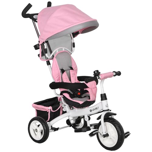 HOMCOM 6-in-1 Dreirad mit Schubstange, Kinderdreirad mit abnehmbarem Sonnendach, Laufrad mit 5-Punkt-Sicherheitsgurt, Korb, Getränkehalter, für 1-5 Jahre Kinder, Rosa HOMCOM 6-in-1 Dreirad mit Schubstange, Kinderdreirad mit abnehmbarem Sonnendach, Laufrad mit 5-Punkt-Sicherheitsgurt, Korb, Getränkehalter, für 1-5 Jahre Kinder, Rosa von HOMCOM