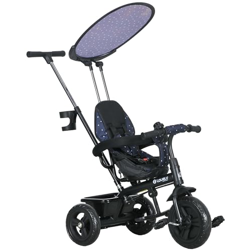 HOMCOM 6-in-1 Dreirad mit Schubstange ab 9 Monate bis 25 kg Kinderdreirad mit abnehmbarem Sonnendach, Sicherheitsgurt Getränkehalter Korb Laufräder Laufrad für 1-5 Jahre Kinder, Dunkelblau HOMCOM 6-in-1 Dreirad mit Schubstange ab 9 Monate bis 25 kg Kinderdreirad mit abnehmbarem Sonnendach, Sicherheitsgurt Getränkehalter Korb Laufräder Laufrad für 1-5 Jahre Kinder, Dunkelblau von HOMCOM