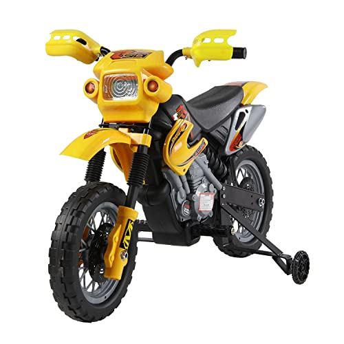 HOMCOM Elektrisches Cross-Motorrad Kind 3 bis 6 Jahre 6 V Scheinwerfer Hupe Musik 102 x 53 x 66 cm Gelb und Schwarz von HOMCOM