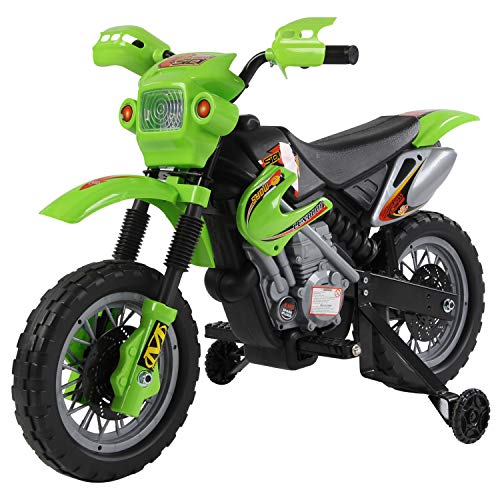 HOMCOM Elektrisches Cross-Motorrad Kind 3 bis 6 Jahre 6 V Scheinwerfer Hupe Musik 102 x 53 x 66 cm Grün und Schwarz von HOMCOM