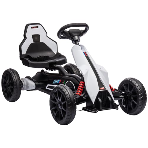 HOMCOM Elektrisches Kinder-Gokart 12V - Einstellbare Geschwindigkeit 3-5km/h für Kinder von 3 bis 8 Jahren - Einstellbarer Sitz Sicherheitsgurt und 5 Räder - Weiß von HOMCOM