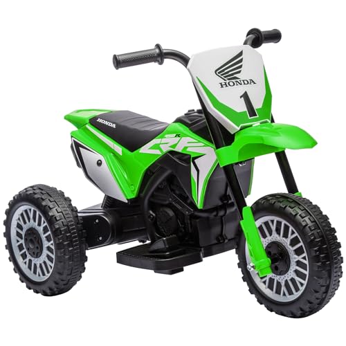 HOMCOM Elektrisches Motocross-Motorrad für Kinder, Honda CRF450RL, Soundeffekte, 3 Räder, Geschwindigkeit 3 km/h, Akku 6 V, Kinder 18-36 Monate, Grün von HOMCOM