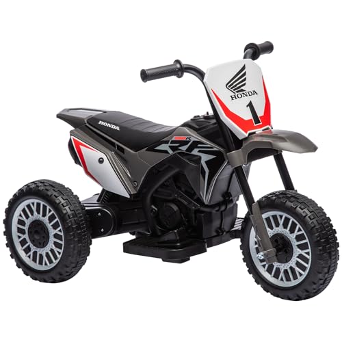 HOMCOM Elektrisches Kinder-Crossmotorrad, Lizenz Honda CRF450RL, Soundeffekte, 3 Räder, Geschwindigkeit 3km/h, Batterie 6V, Kinder 18-36 Monate, grau von HOMCOM