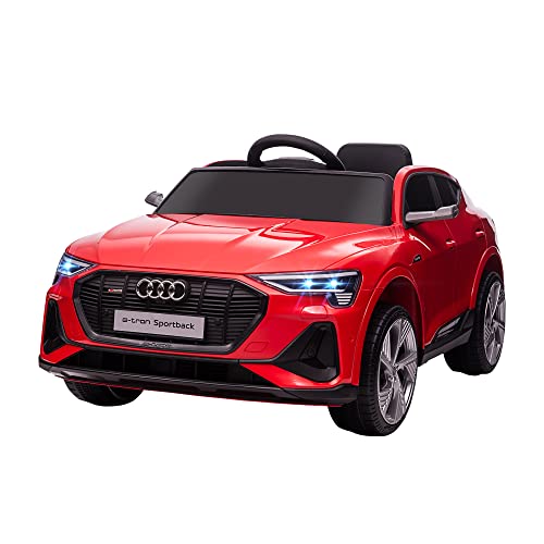 HOMCOM Elektro Kinderauto 12V Elektrofahrzeug Audi E-tron Elektroauto mit Fernbedienung, Sicherheitsgurt, Musik (MP3/USB/TF), Kinderfahrzeug für Kinder 3-5 Jahre, 3-5 km/h, Rot von HOMCOM