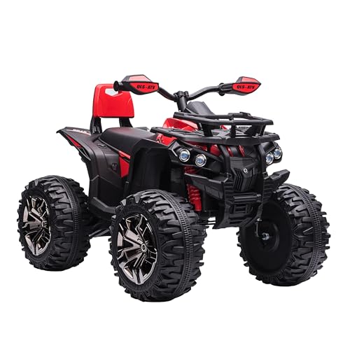 HOMCOM Elektro Quad für Kinder, 12V Kinder Quad mit Vorwärts-, Rückwärtsfunktion, USB-Anschluss, MP3-Musikplayer, Kinderfahrzeug mit Scheinwerfer 3-8 km/h, für Kinder 3-5 Jahre, Rot von HOMCOM