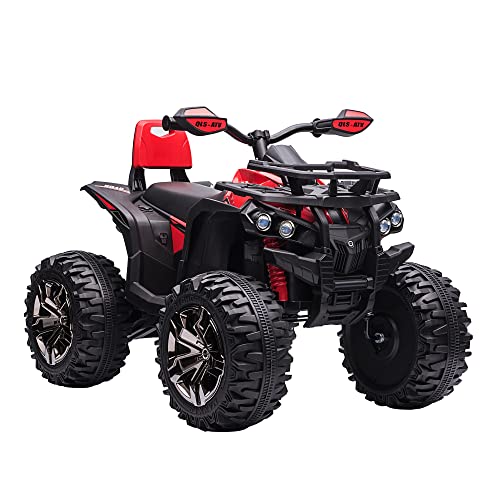 HOMCOM Elektro Quad für Kinder, 12V Kinder Quad mit Vorwärts-, Rückwärtsfunktion, USB-Anschluss, MP3-Musikplayer, Kinderfahrzeug mit Scheinwerfer 3-6 km/h, für Kinder 3-5 Jahre, Rot von HOMCOM