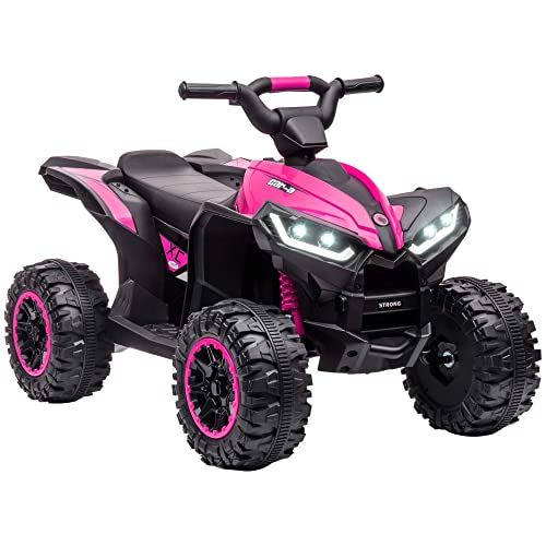 HOMCOM Elektro-Quad 12V Kinderquad mit USB-Anschluss, Kindermotorrad mit MP3-Musikplayer, Scheinwerfer, Kinderfahrzeug für Kinder 3-5 Jahre, 3-6 km/h, Metall, Rosa von HOMCOM