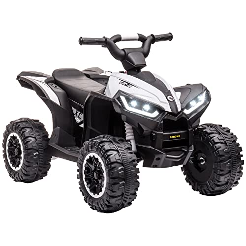 HOMCOM Elektro-Quad 12V Kinderquad mit USB-Anschluss, Kindermotorrad mit MP3-Musikplayer, Scheinwerfer, Kinderfahrzeug für Kinder 3-5 Jahre, 3-6 km/h, Metall, Weiß von HOMCOM