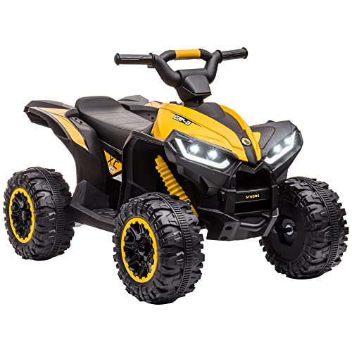 HOMCOM Elektro-Quad 12V Kinderquad mit USB-Anschluss, Kindermotorrad mit MP3-Musikplayer, Scheinwerfer, Kinderfahrzeug für Kinder 3-5 Jahre, 3-6 km/h, Metall, Gelb von HOMCOM