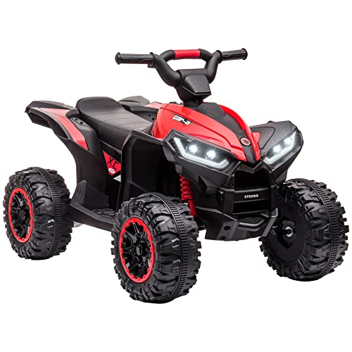 HOMCOM Elektro-Quad 12V Kinderquad mit USB-Anschluss, Kindermotorrad mit MP3-Musikplayer, Scheinwerfer, Kinderfahrzeug für Kinder 3-5 Jahre, 3-6 km/h, Metall, Rot von HOMCOM