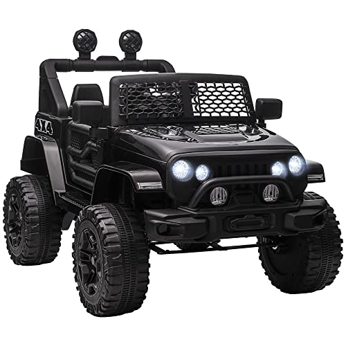 HOMCOM Elektroauto für Kinder, 4 x 4, 12 V, mit Scheinwerfer und Hupe aus der Ferne – 3-6 Jahre – Schwarz von HOMCOM