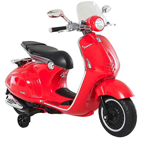 HOMCOM Kinder Elektro-Motorrad, 6V Kindermotorrad mit Scheinwerfer, Musik, Vor- und Rückwärtsgang, Trainingsräder, 30 kg belastbar, Elektromotorrad für 3-6 Jahre Kinder, Rot von HOMCOM