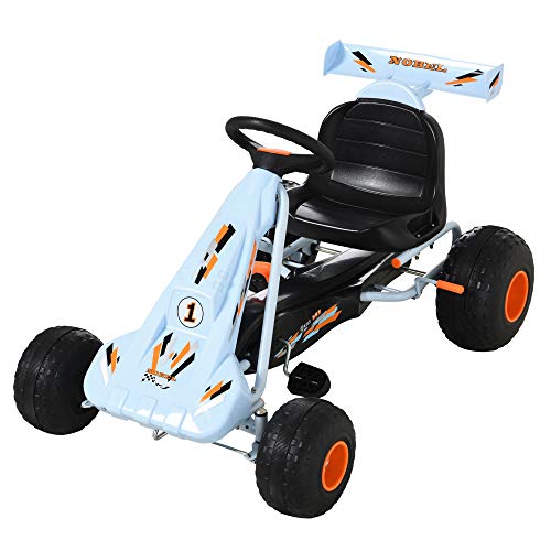 HOMCOM Go Kart Kinderfahrzeug Tretauto mit Pedal Bremsen kettcar Gokart mit Verstellbarem Sitz Kinderspielzeug ab 3 Jahre Stahl Hellblau 97 x 66 x 59 cm von HOMCOM