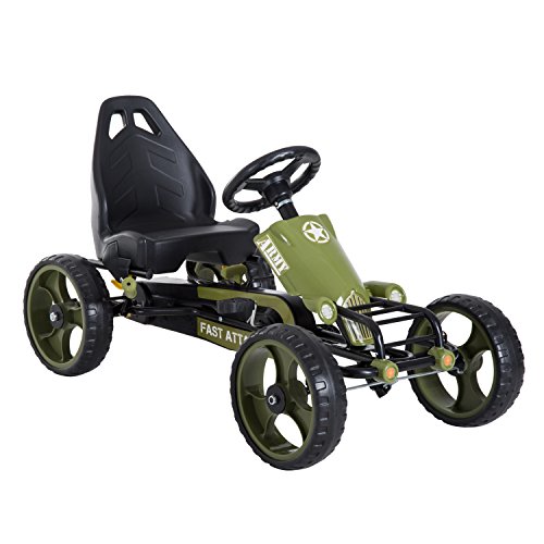 HOMCOM Go Kart Tretauto Tretfahrzeug mit Handbremse Kinderfahrzeug Kettcar Tretfahrzeug mit Verstellbarem Sitz ab 3 Jahren Grün 105 x 54 x 61 cm von HOMCOM