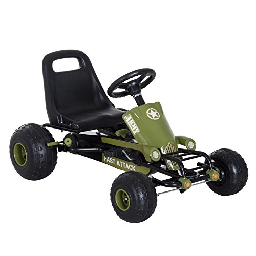 HOMCOM Go Kart Tretauto Tretfahrzeug mit Handbremse Kinderfahrzeug Kettcar Tretfahrzeug mit Verstellbarem Sitz ab 3 Jahren Grün 99 x 65 x 56cm von HOMCOM