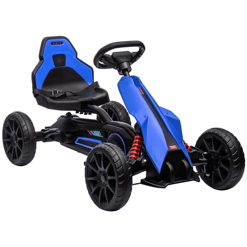 HOMCOM Gokart, Kinderfahrzeug mit verstellbarem Sitz, Tretfahrzeug, Tretauto mit Handbremse, Kinderspielzeug, Kettcar für Kinder im Alter von 3-8 Jahren, Outdoor, Blau von HOMCOM