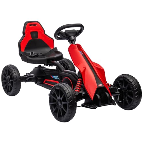 HOMCOM Gokart, Kinderfahrzeug mit verstellbarem Sitz, Tretfahrzeug, Tretauto mit Handbremse, Kinderspielzeug, Kettcar für Kinder im Alter von 3-8 Jahren, Outdoor, Rot von HOMCOM