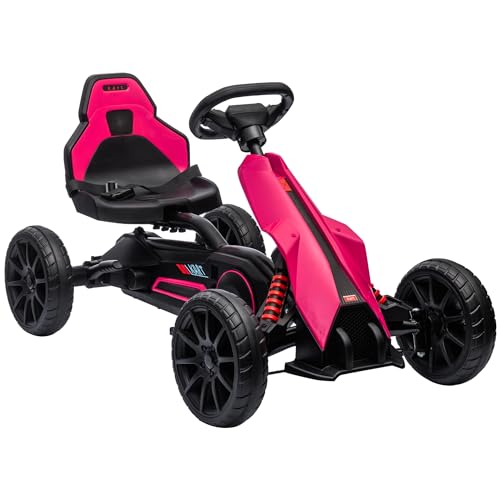 HOMCOM Gokart Tretauto mit Handbremse, verstellbarem Sitz, Vor- und Rückwärtsgang, Tretfahrzeug Kinderfahrzeug Kettcar für Kinder 3-8 Jahren Rosa von HOMCOM