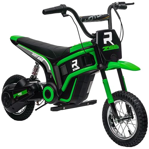 HOMCOM Kinder Elektro Motorrad, 24V Kindermotorrad mit Hupe, Leuchte, Kinderfahrzeug mit Drehgriff-Gashebel, 8-16 km/h, für 8-12 Jahre, Grün von HOMCOM