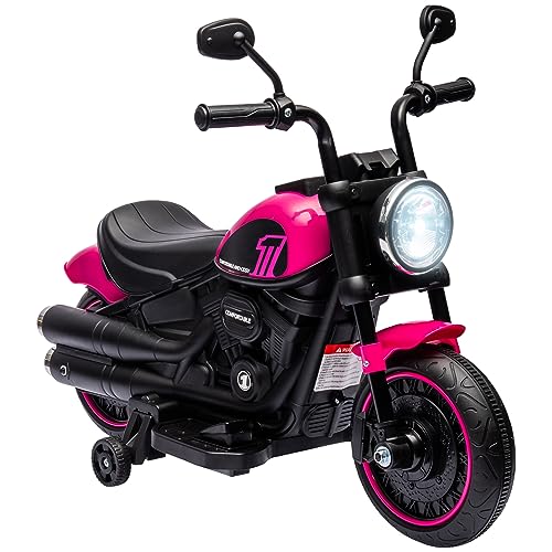 HOMCOM Kindermotorrad Kinder Elektro-Motorrad Elektrofahrzeug Kinderfahrzeug mit 2 abnehmbaren Stützrädern, 3 km/h, für 1,5-3 Jahre Kinder Kunststoff Eisen Rosa 76 x 42 x 57 cm von HOMCOM