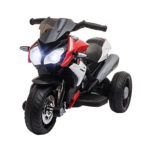 HOMCOM Kinder Elektro-Motorrad mit 3 Rädern Trimoto für Kinder +3 Jahre mit wiederaufladbarem Akku 6V Musikfunktionen Hupe Scheinwerfer 86x42x52 cm Schwarz und Rot von HOMCOM