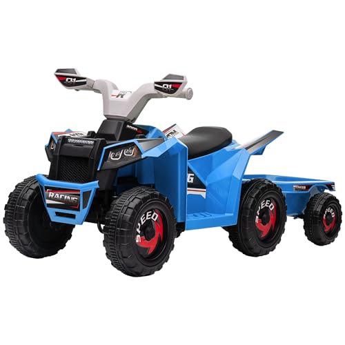 HOMCOM Kinder Elektro-Quad 6V Kinderquad, Kinderfahrzeug, Elektroauto mit Anhänger für Kinder 1,5-3 Jahre, 2,5 km/h, Metall, 106 x 41,5 x 48,5 cm, Blau von HOMCOM