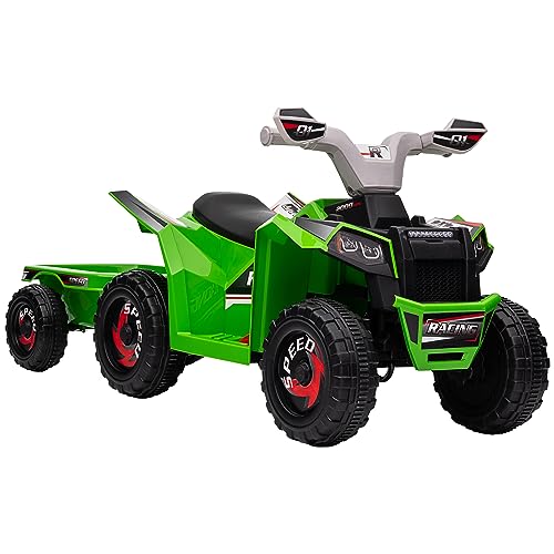 HOMCOM Kinder Elektro-Quad 6V Kinderquad, Kinderfahrzeug, Elektroauto mit Anhänger für Kinder 1,5-3 Jahre, 2,5 km/h, Metall, 106 x 41,5 x 48,5 cm, Grün von HOMCOM