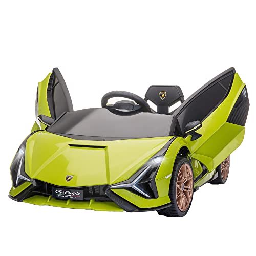 HOMCOM Kinderfahrzeug 12V 2 Fahrmodi Lamborghini SIAN SUV-Auto-Spielzeug Elektroauto mit Fernbedienung Musik(MP3/USB) Licht 37-60 Monate Metall Grün 108 x 62 x 40 cm von HOMCOM