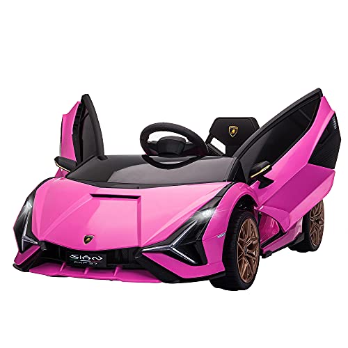 HOMCOM Kinderfahrzeug 12V 2 Fahrmodi Lamborghini SIAN SUV-Auto-Spielzeug Elektroauto mit Fernbedienung Musik(MP3/USB) Licht 37-60 Monate Metall Rosa 108 x 62 x 40 cm von HOMCOM