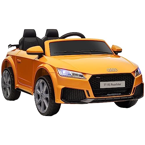 HOMCOM Kinder Elektroauto 12V Elektrisches Kinderfahrzeug mit 2,4 G Fernbedienung, Audi TT RS Roadster Ride-on Kinderauto mit Scheinwerfer, MP3-Anschluss, bis 3 km/h, für Kinder 3-5 Jahre, Gelb von HOMCOM