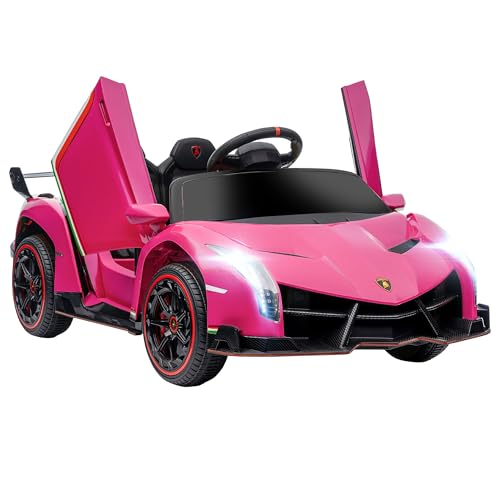 HOMCOM Kinder Elektroauto 12V Kinderauto mit Anzeige, Fernbedienung, Kinderfahrzeug mit Bluetooth, Lamborghini Veneno Elektrofahrzeuge mit Musikfunktion, für 3-6 Jahre Kinder, 3-7 km/h, Rosa von HOMCOM