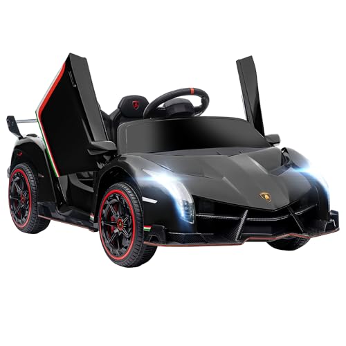 HOMCOM Kinder Elektroauto 12V Kinderauto mit Anzeige, Fernbedienung, Kinderfahrzeug mit Bluetooth, lamborghini Veneno Elektrofahrzeuge mit Musikfunktion, für 3-6 Jahre Kinder, 3-7 km/h, Schwarz von HOMCOM