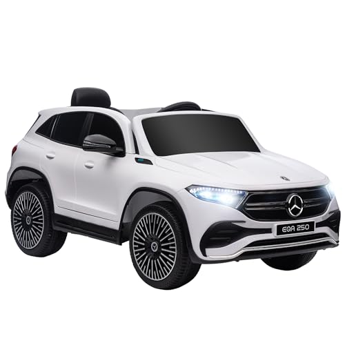 HOMCOM Kinder Elektroauto 12V Mercedes-Benz EQA Elektrofahrzeuge mit Fernbedienung, Kinderauto mit MP3-Player, Scheinwerfer, Tragebarer Batterie, 3-8 km/h, für 3-8 Jahre Kinder, Weiß von HOMCOM