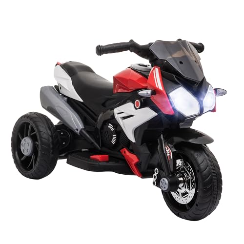 HOMCOM Kinder Elektromotorrad Kindermotorrad 6V Kinderfahrzeug Elektrofahrzeug mit Musik, Scheinwerfer für Kinder 3-5 Jahre Kunststoff Metall Schwarz+Rot 3km/h von HOMCOM