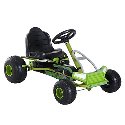 HOMCOM Kinder Go Kart Tretauto Tretfahrzeug Kinderfahrzeug mit Verstellbarem Sitz Pedalfahrzeug mit Handbremse ab 3 Jahren Grün 95 x 66,5 x 57cm von HOMCOM